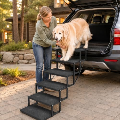 Dog Stairs for car, 6 Steps Foldable Dog Steps for Truck, Upgraded Non-Slip Pet by Unknown