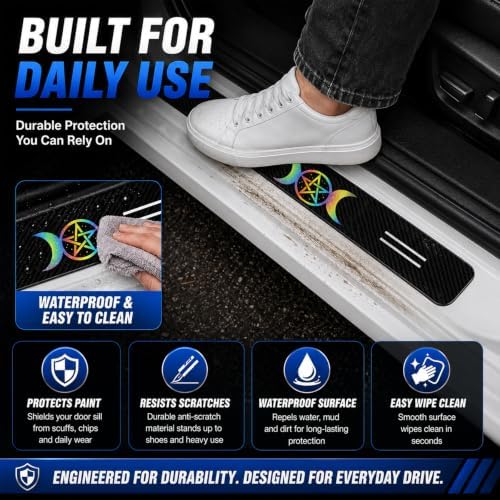 5PCS Pentacle Car Door Sill Protector, Carbon Fiber Leather Sill Stickers - Image 2