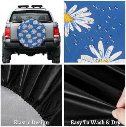 Flowers Blue Daisy Spare Tire Cover Waterproof Dust-Proof Spare Wheel Covers - Image 4