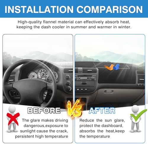 Autorder Dashboard Cover Mat for Honda Civic 2001-2005 Accessories Dash Cover - Image 3