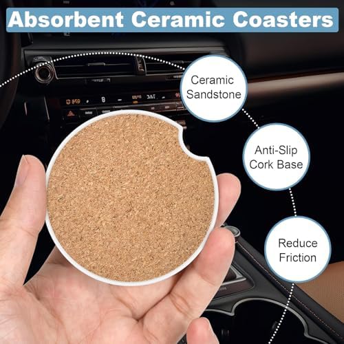 Ceramic Car Cup Holder Coasters Set of 2, 2.56 in Yellow Flower - Image 4