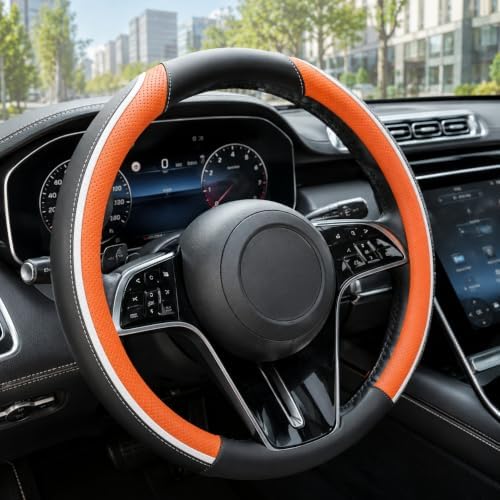 Car Steering Wheel Cover PU Leather Anti-Slip Protector Orange by Unknown