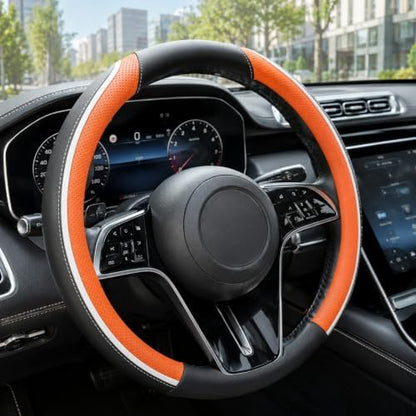 Car Steering Wheel Cover PU Leather Anti-Slip Protector Orange by Unknown