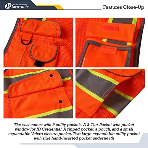 JKSafety Safety Vest for Men Women Reflective Hi Vis JK100 Orange L - Image 2