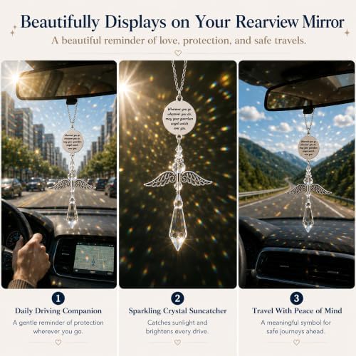 Guardian Angel Car Charm for Rear View Mirror, Crystal Angel Suncatcher Hanging - Image 4