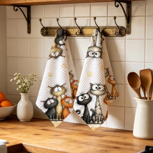 2 Pcs Funny Cat Kitchen Towels, Cat Theme Soft Absorbent Hand Tea Towels 05 - Image 4