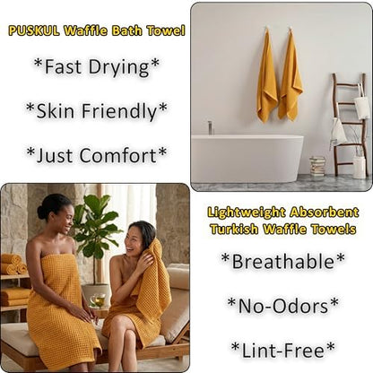 PÜSKÜL Natural 100% Turkish Cotton Waffle Bath Towels Set of 2, Extra-Large - Image 6
