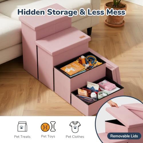4-Step Wide Dog Stairs with Storage 23" H, Non-Slip Sturdy Pet Steps - Image 4