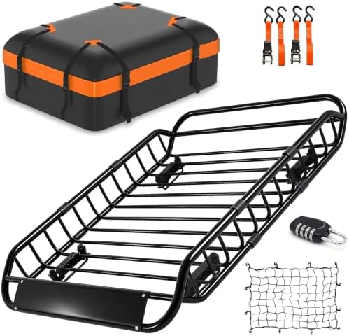 Roof Rack Basket 50" X 36" X 5.1"+ Waterproof Bag 15 Cubic Feet by LOCKIETTA