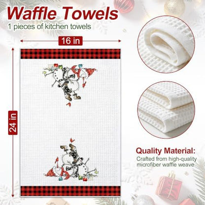 Christmas Kitchen Towels Snowman Waffle Hand Towels - Image 3
