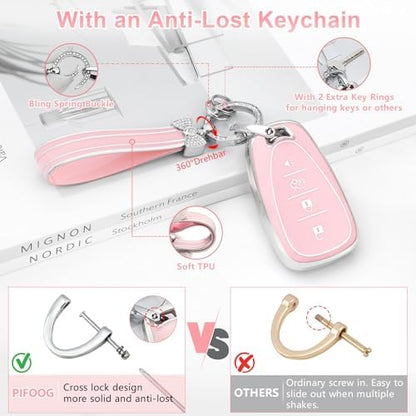 PIFOOG Key Fob Cover for Chevy 4 Buttons Pink Car Keys Shell Case Bling - Image 6