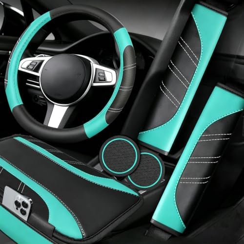 NBTEPEM 6 Pcs Mint Steering Wheel Cover Set, Sport Microfiber Leather Steering by NBTEPEM