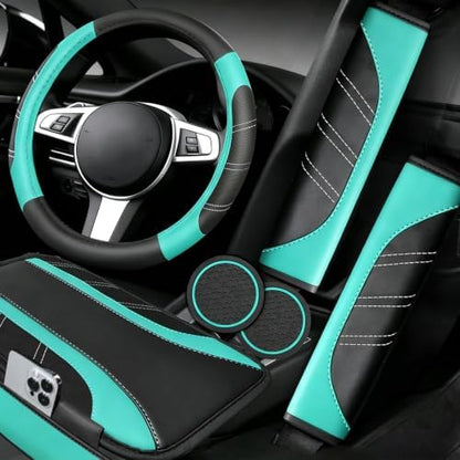 NBTEPEM 6 Pcs Mint Steering Wheel Cover Set, Sport Microfiber Leather Steering by NBTEPEM