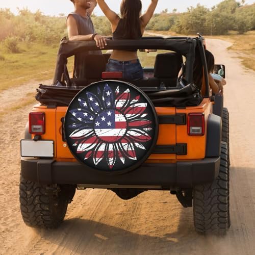 American Flag Sunflower Flower Spare Tire Cover Dust-Proof Wheel Tire Cover Fit - Image 4