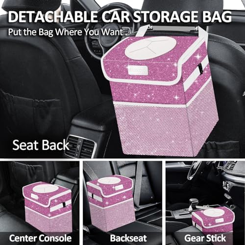 Cute Mini Car Trash Bag with Lid, Glitter Garbage Can Bin Hanging - Image 3
