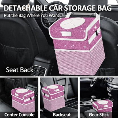 Cute Mini Car Trash Bag with Lid, Glitter Garbage Can Bin Hanging - Image 3