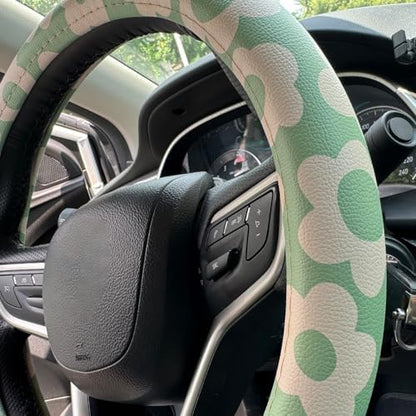Vintage Groovy Flowers Car Leather Steering Wheel Cover - Image 3