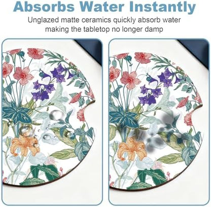 Ceramic Car Cup Holder Coasters Set of 2, 2.56 in Trumpet Flower - Image 5