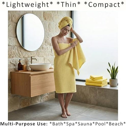 PÜSKÜL Natural 100% Turkish Cotton Waffle Bath Towels Set of 2, Extra-Large - Image 2