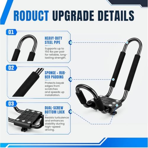 Forluck Kayak Roof Rack J-Bar Carrier, Universal Roof Mount Rack - Image 3
