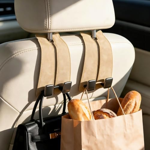Amooca Car Headrest Hooks 4-Pack Suede Seat Organizer - Image 3