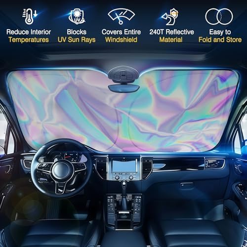 Iridescent Windshield Sun Shade, Reflective Car Sunshade, 57 x 31.5 in - Image 5