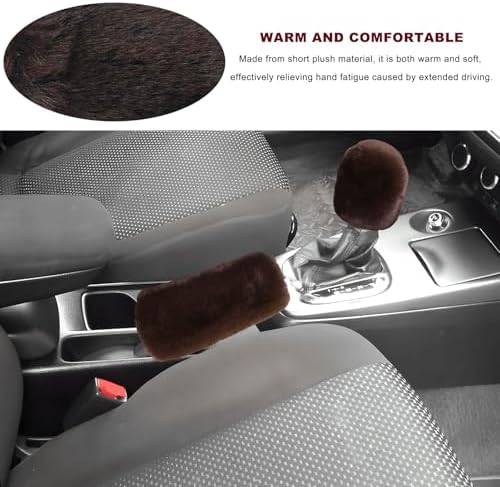 2PCS Fluffy Car Gear Shift Knob & Handbrake Cover, Comfortable Plush Shifter - Image 4