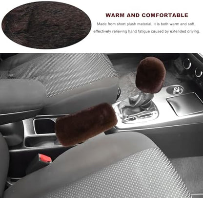 2PCS Fluffy Car Gear Shift Knob & Handbrake Cover, Comfortable Plush Shifter - Image 4