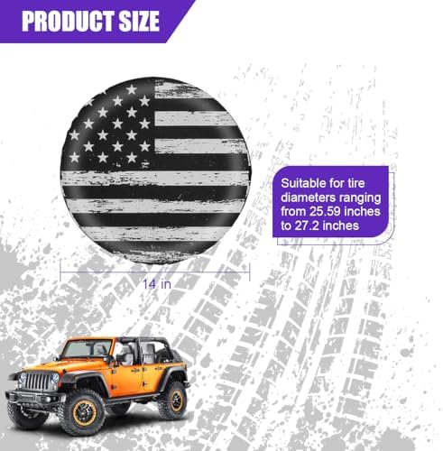 Car Spare Tire Cover, 14Inch Dustproof Waterproof American USA Flag Vehicle - Image 2