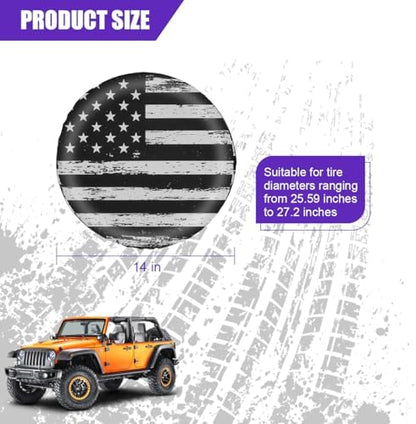 Car Spare Tire Cover, 14Inch Dustproof Waterproof American USA Flag Vehicle - Image 2