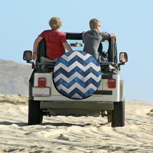 Camper Spare Tire Cover Blue and White Chevron Wheel Protectors Weatherproof - Image 6