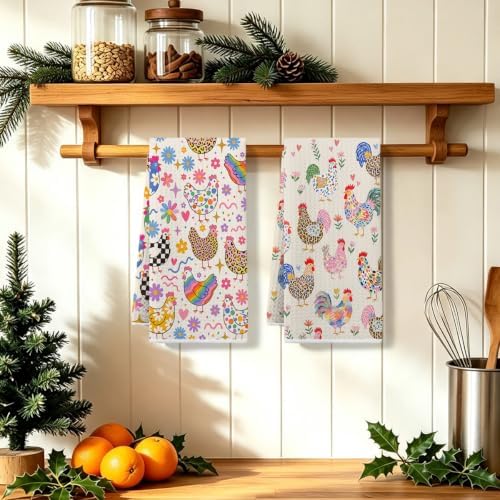 2 Pcs Cute Chicken Kitchen Towels, Floral Soft Absorbent Hand Tea Towel 02 - Image 5
