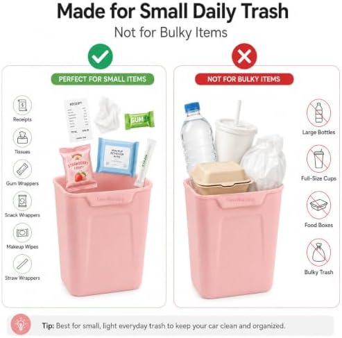 Pink Car Door Trash Can 2 Pack, Mini Silicone Auto Garbage Bin - Image 3