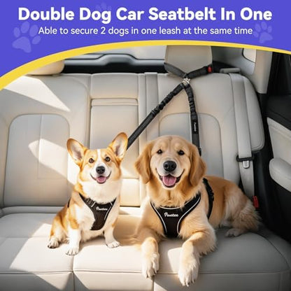 Pawaboo Dog Seat Belt for Car, Y Shape Two Dog Cars Harness for Cars Travel - Image 2