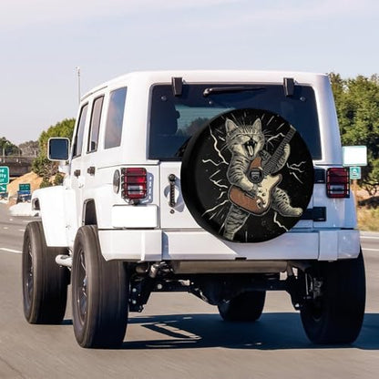 Delerain Spare Tire Cover with Backup Camera Hole Cat Playing Guitar Wheel - Image 2