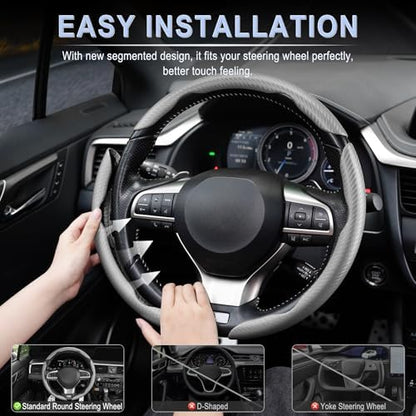 Amiss 3pcs Carbon Fiber Anti-Skid Steering Wheel Cover, Waterproof & Segmented - Image 5