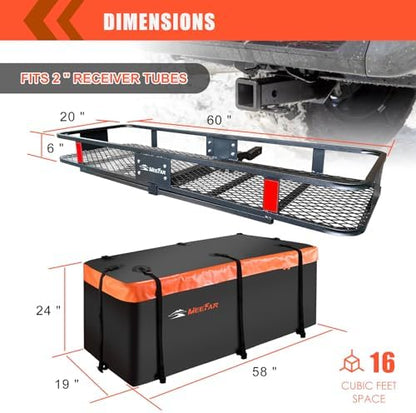 Hitch Mount Cargo Carrier Rack Basket 60"*20"*6"+Waterproof Bag 16 Cu.Ft. - Image 3