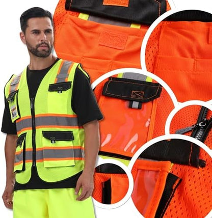 JKSafety Safety Vest for Men Women Hi Vis Reflective Vest JK220 Orange L - Image 6