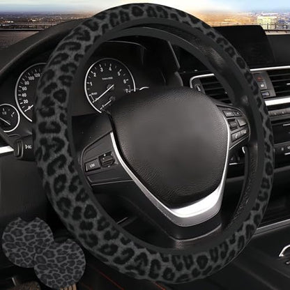 Leopard Black Steering Wheel Cover Cheetah 15in + 2 Cup Coasters by Unknown