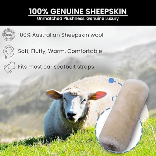 Andalus Brands 2 Pack Genuine Merino Wool Sheepskin Seat Belt Cover – Soft - Image 3