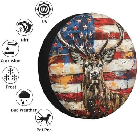 Deer with American Flag Spare Tire Cover Wheel Protectors Weatherproof Deer - Image 5