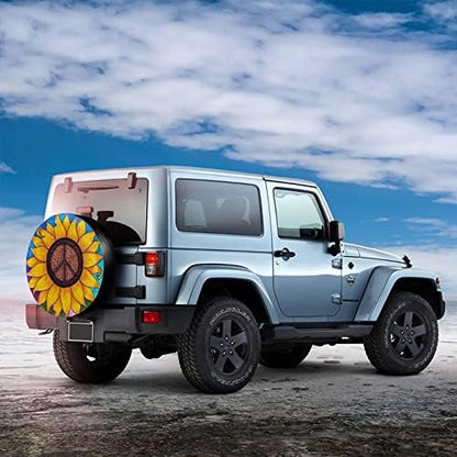 Peace Sign Sunflower Spare Tire Cover, Universal Wheel Tire Cover - Image 3