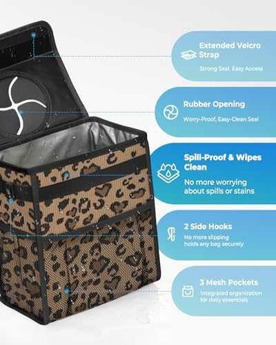 Corduroy Car Trash Can with Lid and Mesh Pockets - Image 3