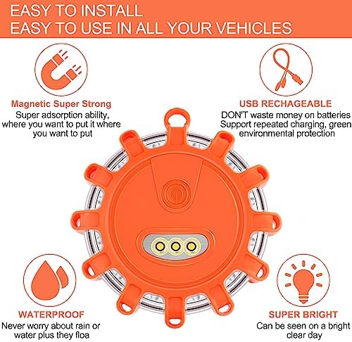 Tobfit 4 Pack Rechargeable LED Road Flares Roadside Emergency Car Kit, - Image 6
