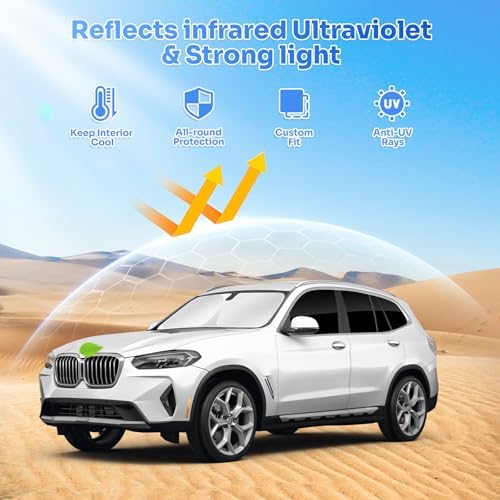 Canvcle Sunshades for 2018-2024 BMW X3 Accessories Windshield Sun Shade Side - Image 2