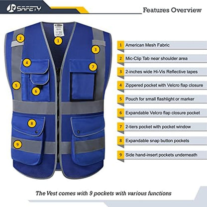 JKSafety Safety Vest for Men Women Reflective Hi Vis JK159 Blue 4XL - Image 3