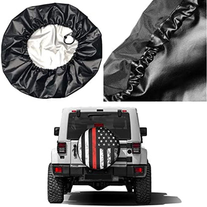 USA Patriotic Firefighter Thin Red Line Flag Spare Tire Cover Dust-Proof Wheel - Image 5