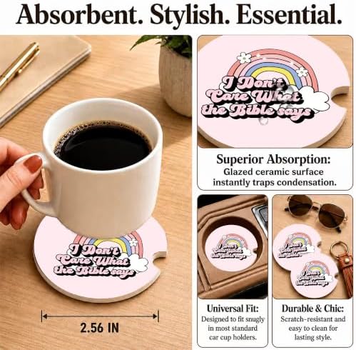 Pink Rainbow Coquette Car Coasters, Funny Sarcastic Retro Cup Holders - Image 3
