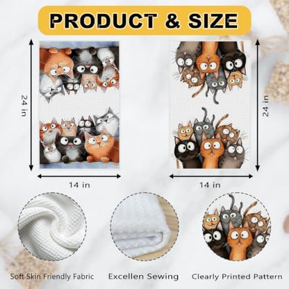 2Pcs Cute Cartoon Cat Kitchen Towels Waffle Soft Dish Hand Towel - Image 3