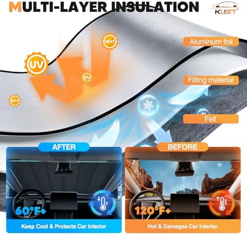 KUST Windshield Sun Shade for Tesla Model Y 2019-2024 Foldable Thicken Window - Image 5